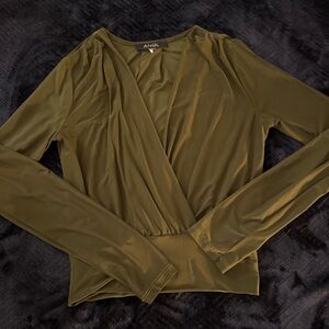 ANGL Olive Green Wrap Top V Neck